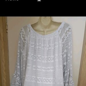 Avenue White Eyelet Lace Lined Tunic Top Boho Off Shoulders 30/32